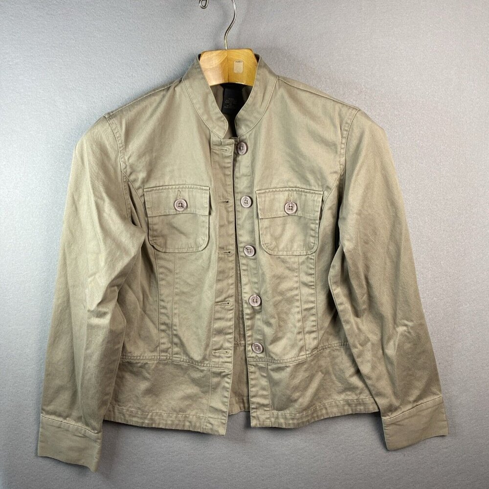 VAN HEUSEN Jacket Womens M 100% Cotton Khaki Green Button Front Military Style